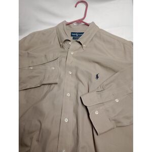 Ralph Lauren Shirt Mens XL Blake 2 Ply Button Down‎ Long Sleeve Tan